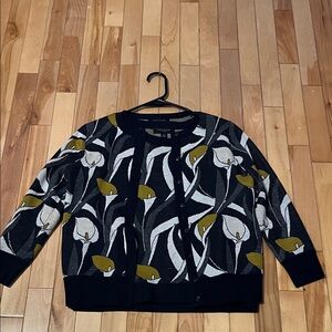 Ann Taylor Navy and Mustard Floral Cardigan and Sleeveless Shell- two pieces